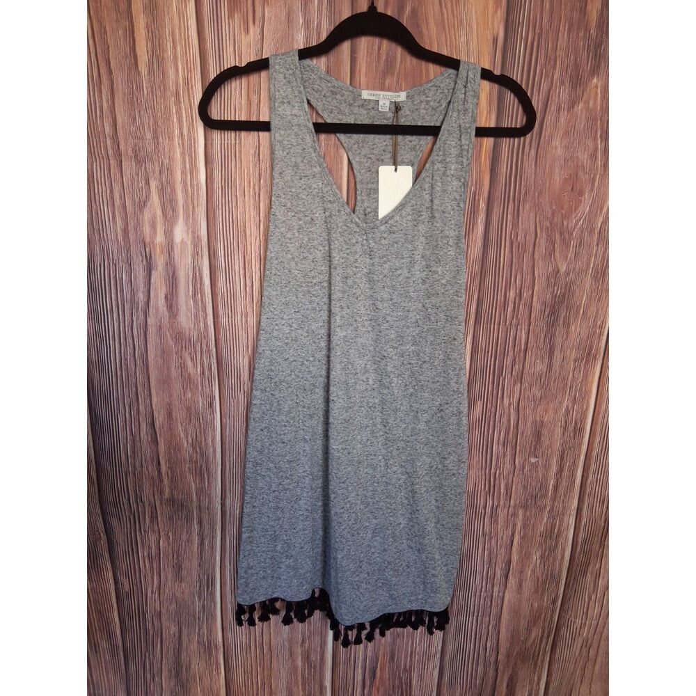 Green Envelope Medium Heather Gray Racerback Tank Dress Black Tassel Hem